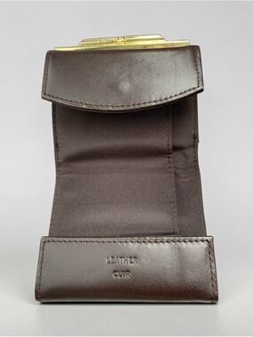 Leather Coin Wallet with Gold Frame - Brown